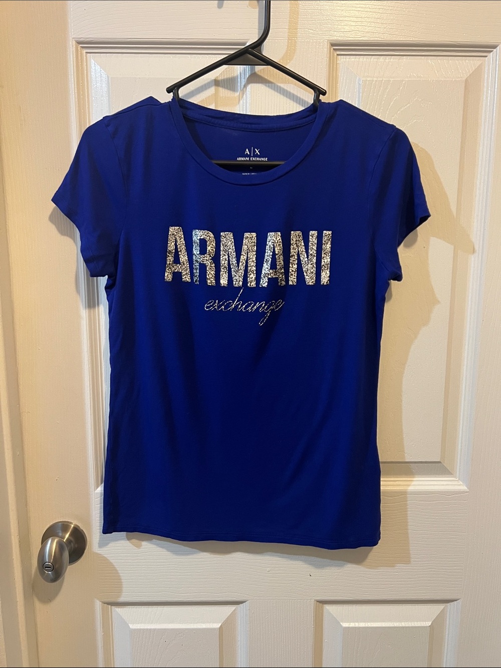 Armani Exchange Cobalt Blue Tee with Silver Logo
